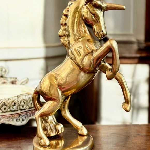 Elegant Vintage Unicorn Solid Brass Statue Art Figurine - Picture 4 of 15
